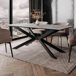 Tavolo da pranzo 190x90 cm industrial rettangolare grigio cemento metallo nero Axon