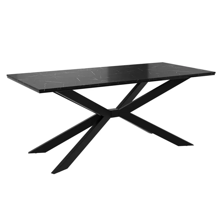 Tavolo da pranzo 190x90 cm industrial rettangolare effetto marmo nero metallo nero Axon
