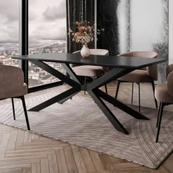Tavolo da pranzo 190x90 cm industrial rettangolare effetto marmo nero metallo nero Axon