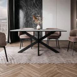 Tavolo da pranzo 160x90 cm industrial rettangolare grigio cemento metallo nero Steel