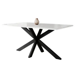 Tavolo da pranzo 160x90 cm industrial rettangolare effetto marmo bianco metallo nero Steel