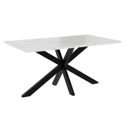 Tavolo da pranzo 160x90 cm industrial rettangolare effetto marmo bianco metallo nero Steel