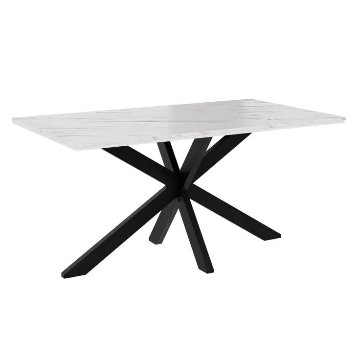 Tavolo da pranzo 160x90 cm industrial rettangolare effetto marmo bianco metallo nero Steel