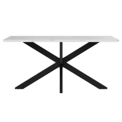 Tavolo da pranzo 160x90 cm industrial rettangolare effetto marmo bianco metallo nero Steel