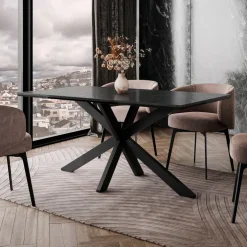 Tavolo da pranzo 160x90 cm industrial rettangolare effetto marmo nero metallo nero Steel