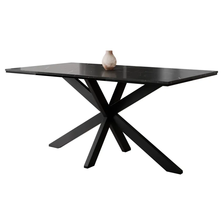 Tavolo da pranzo 160x90 cm industrial rettangolare effetto marmo nero metallo nero Steel