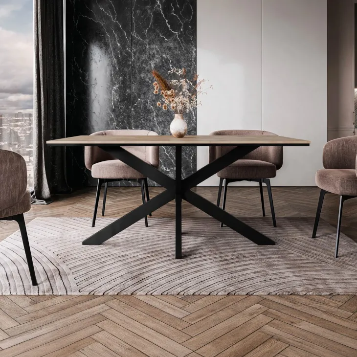 Tavolo da pranzo 160x90 cm industrial rettangolare rovere metallo nero Steel
