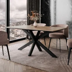 Tavolo da pranzo 160x90 cm industrial rettangolare rovere metallo nero Steel