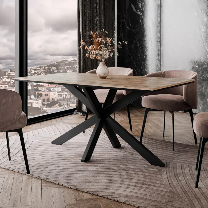 Tavolo da pranzo 160x90 cm industrial rettangolare rovere metallo nero Steel