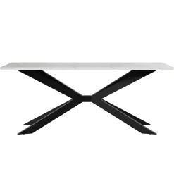 Tavolo da pranzo 190x90 cm industrial rettangolare effetto marmo bianco metallo nero Axon