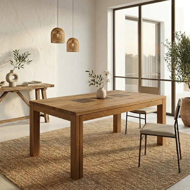 Tavolo da pranzo 160x90cm legno massello quercia Ebania