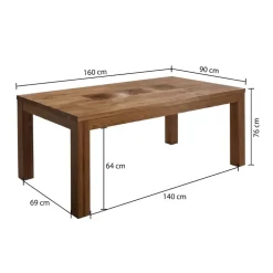 Tavolo da pranzo 160x90cm legno massello quercia Ebania