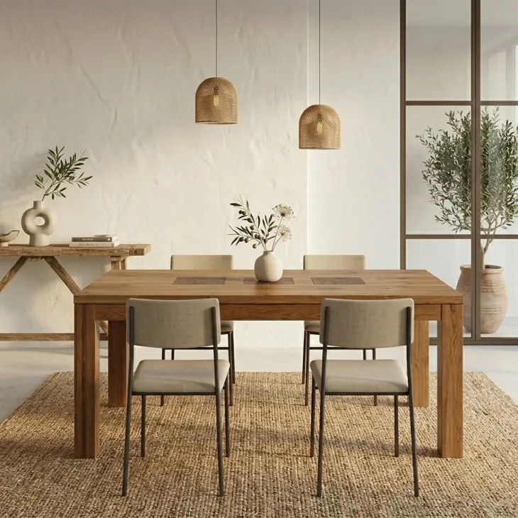 Tavolo da pranzo 160x90cm legno massello quercia Ebania