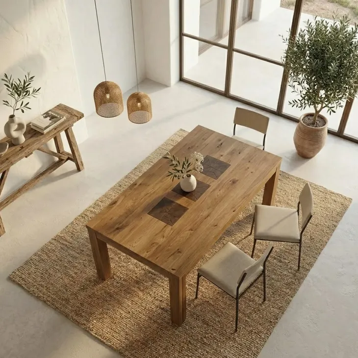 Tavolo da pranzo 180x90cm legno massello quercia Ebania