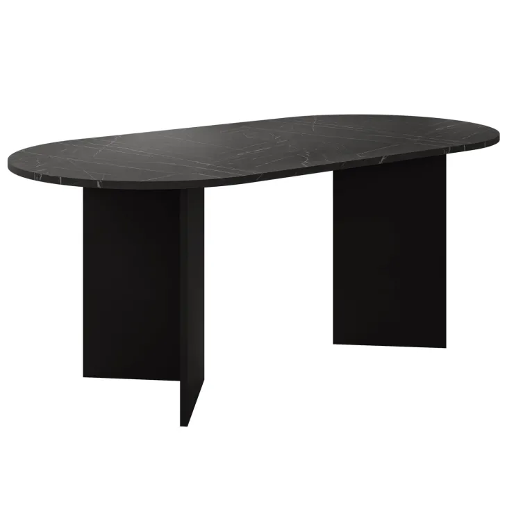 Tavolo da pranzo 185x90cm ovale effetto marmo nero Elden