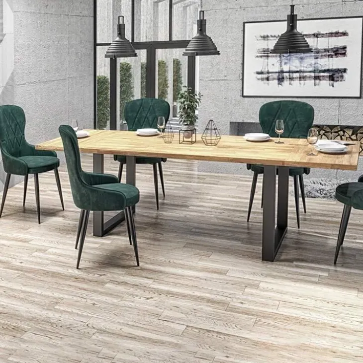 Tavolo da pranzo 140x85cm rovere massello acciaio nero Preston