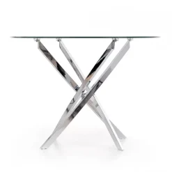 Tavolo in vetro 100x100cm rotondo da pranzo acciaio cromato Minerva Gihome®