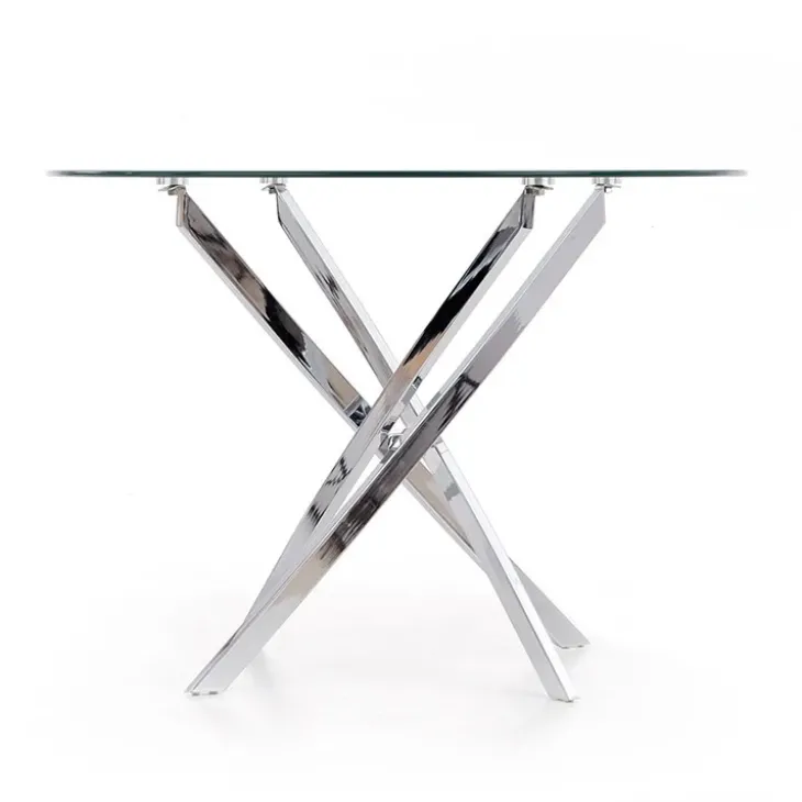 Tavolo in vetro 100x100cm rotondo da pranzo acciaio cromato Minerva Gihome®