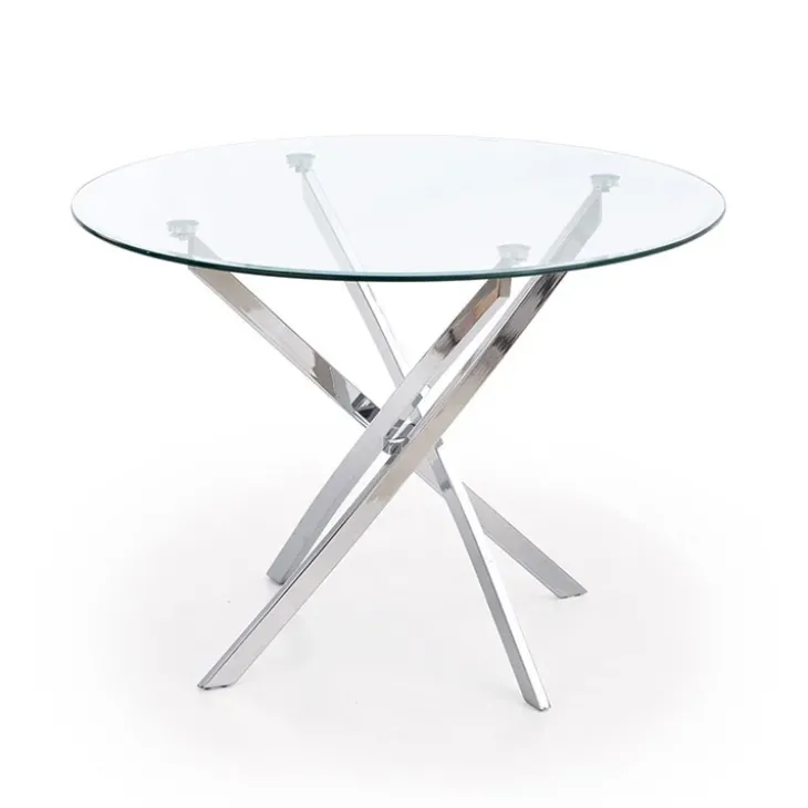Tavolo in vetro 100x100cm rotondo da pranzo acciaio cromato Minerva Gihome®