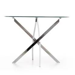 Tavolo in vetro 100x100cm rotondo da pranzo acciaio cromato Minerva Gihome®