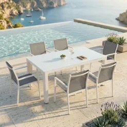 Tavolo moderno da giardino esterno bar dehors con vetro 150x90cm bianco Teodoro