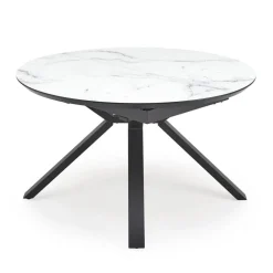 Tavolo rotondo allungabile 130/180cm vetro effetto marmo bianco nero Galact