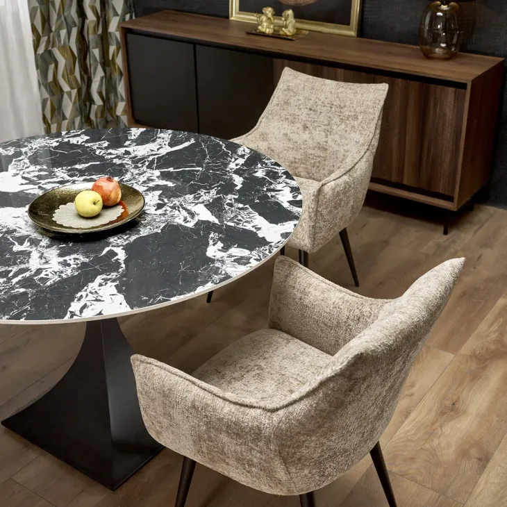 Tavolo rotondo 120cm moderno effetto marmo nero Anul
