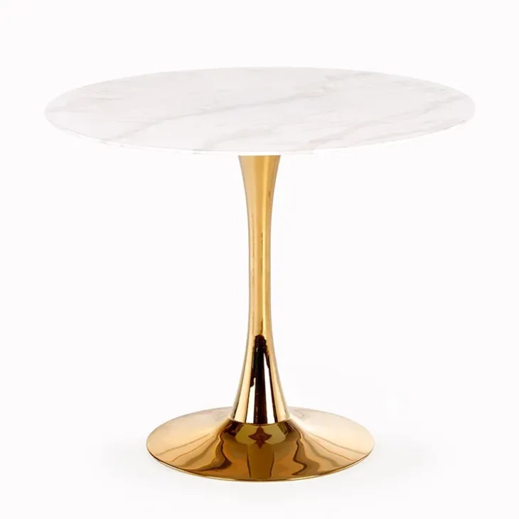 Tavolo rotondo da sala 90x75cm marmo bianco effetto oro Rosselli