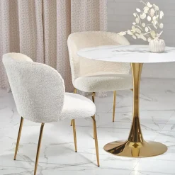 Tavolo rotondo da sala 90x75cm marmo bianco effetto oro Rosselli