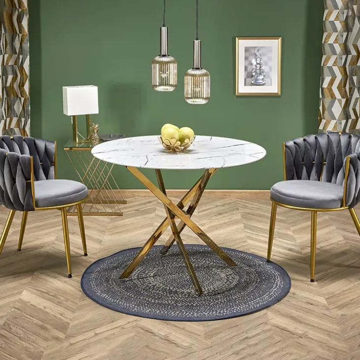 Tavolo rotondo moderno 100x73cm marmo bianco oro Onorato