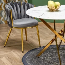 Tavolo rotondo moderno 100x73cm marmo bianco oro Onorato