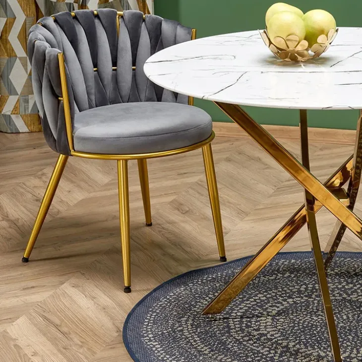 Tavolo rotondo moderno 100x73cm marmo bianco oro Onorato