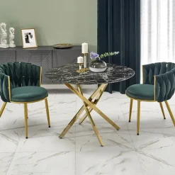 Tavolo rotondo moderno 100x73cm marmo nero oro Onorato