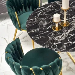 Tavolo rotondo moderno 100x73cm marmo nero oro Onorato
