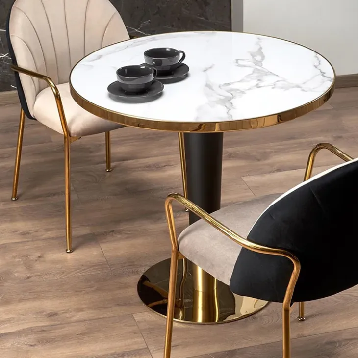 Tavolo rotondo moderno 79x74cm marmo bianco nero oro Barbera