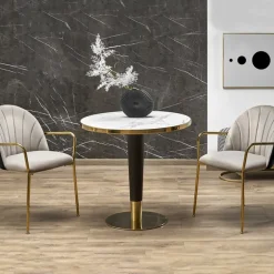 Tavolo rotondo moderno 79x74cm marmo bianco nero oro Barbera