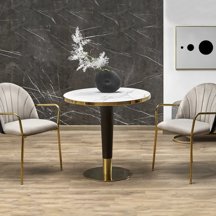 Tavolo rotondo moderno 79x74cm marmo bianco nero oro Barbera