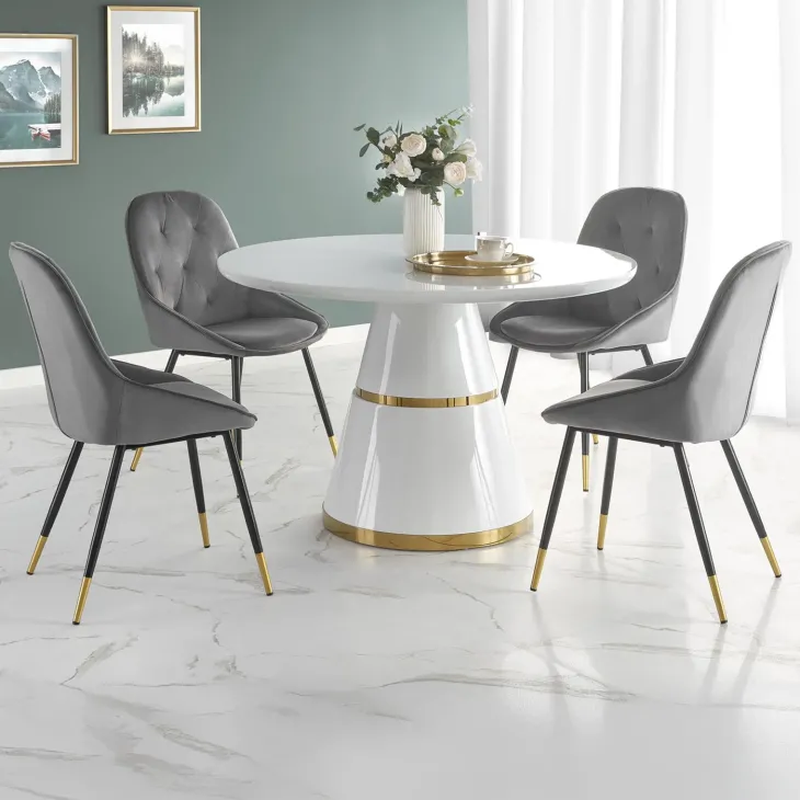 Tavolo rotondo 120x120cm da pranzo bianco laccato acciaio oro Ruby