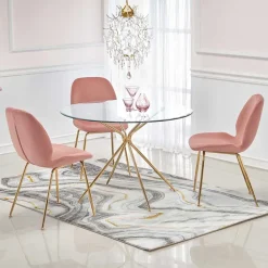 Tavolo rotondo 110x110cm in vetro acciaio oro Narok