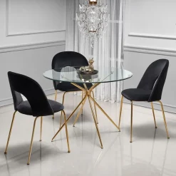 Tavolo rotondo 110x110cm in vetro acciaio oro Narok