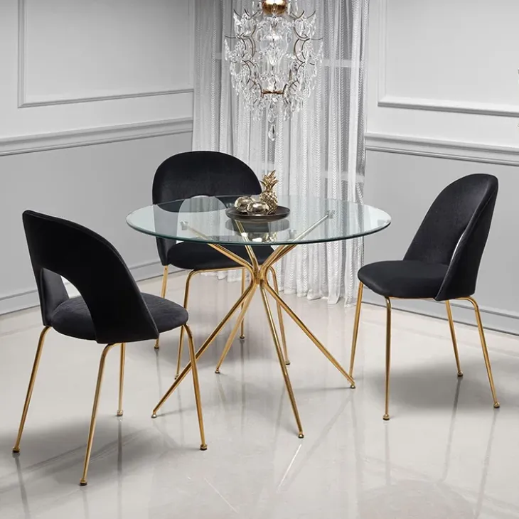 Tavolo rotondo 110x110cm in vetro acciaio oro Narok