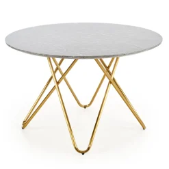 Tavolo rotondo 120x120cm moderno effetto marmo grigio acciaio oro Arak