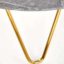 Tavolo rotondo 120x120cm moderno effetto marmo grigio acciaio oro Arak