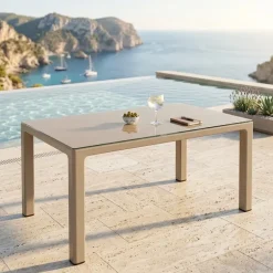 Tavolo 150x90cm da giardino esterno bar dehors tortora con vetro Teodoro