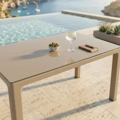 Tavolo 150x90cm da giardino esterno bar dehors tortora con vetro Teodoro