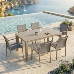 Tavolo 150x90cm da giardino esterno bar dehors tortora con vetro Teodoro