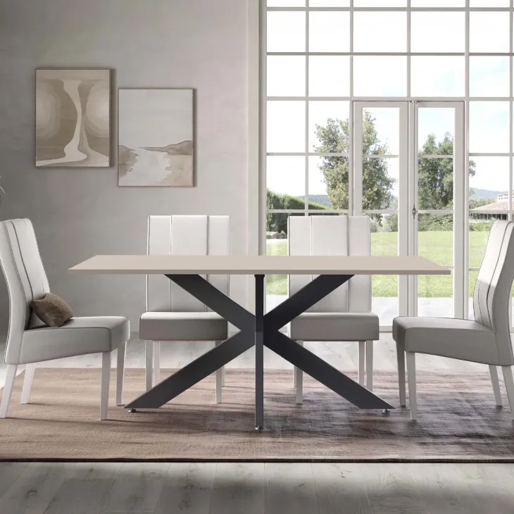 Tavolo 180x90 cm da pranzo beige cashmere nero Sonia