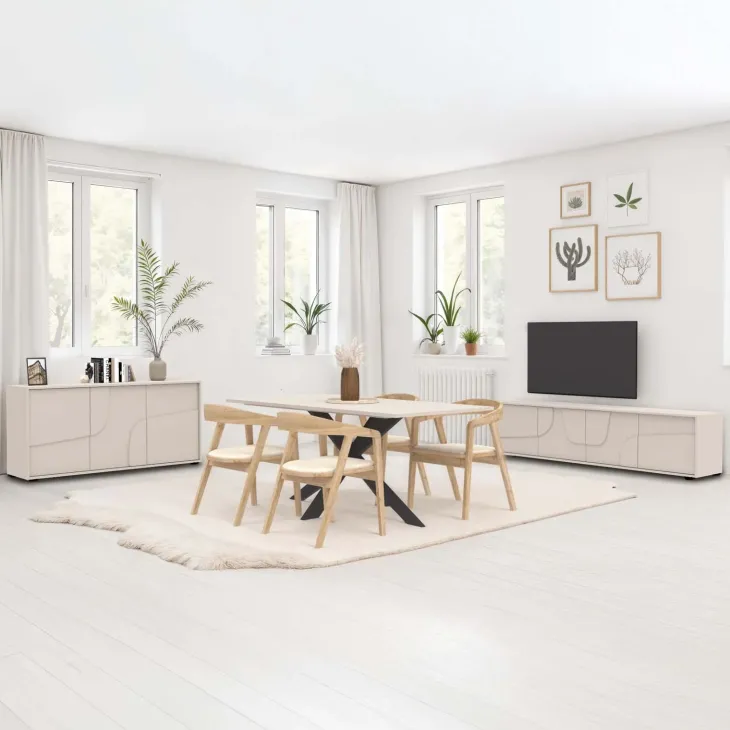 Tavolo 180x90 cm da pranzo beige cashmere nero Sonia