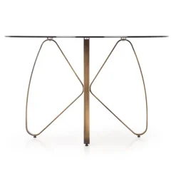 Tavolo 120x120cm da pranzo in vetro rotondo marrone oro antico Ulisse Gihome®