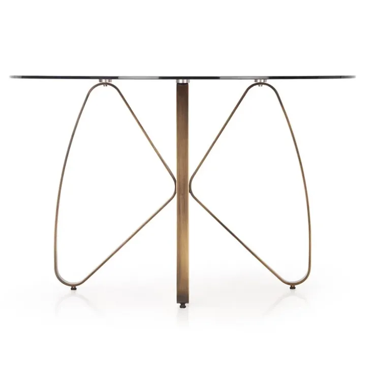 Tavolo 120x120cm da pranzo in vetro rotondo marrone oro antico Ulisse Gihome®